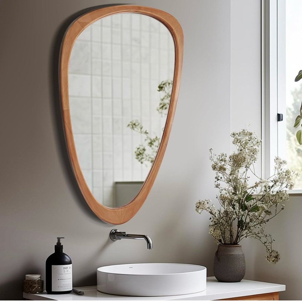 NEW West Elm Large Wood Frame Asymmetrical Wall Hanging Abstract Mirror 20 x 30 - Picture 3 of 12